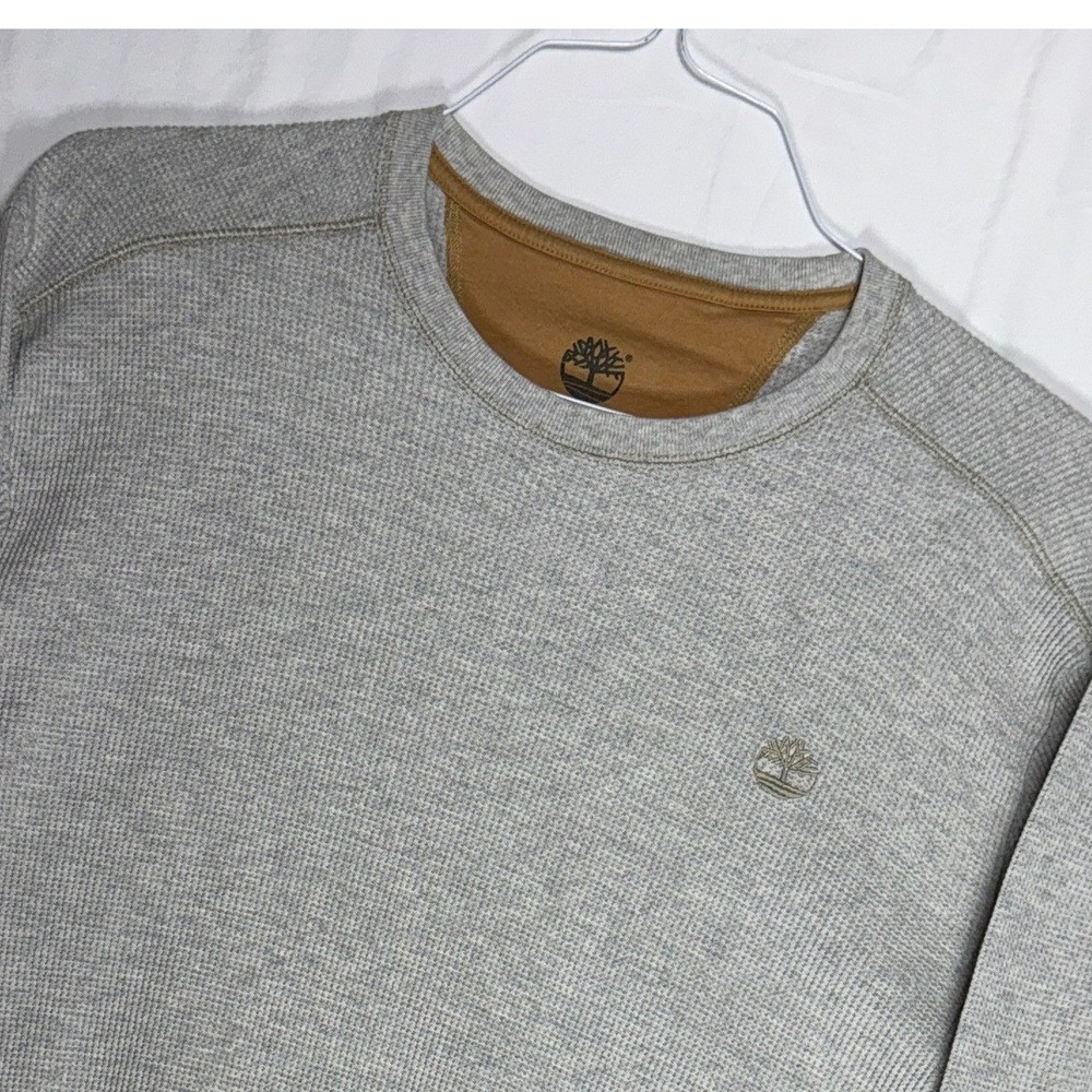 Timberland Men's Gray Waffle Knit Long Sleeve Crew Neck Shirt Size L